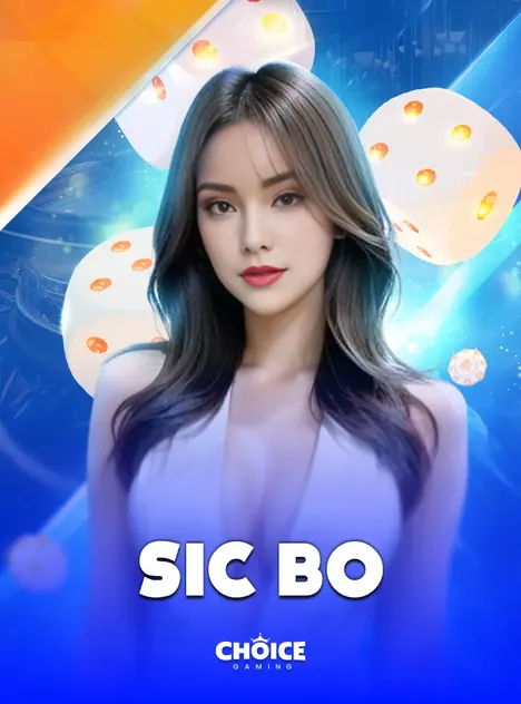 ปกเกมคาสิโนสด Sic Bo ปกเกมไฮโลหญิงสาวกับลูกเต๋า พื้นสีน้ำเงิน