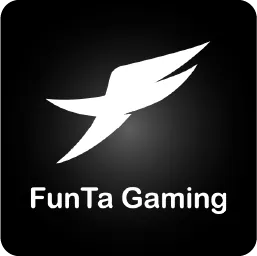 โลโก้ FunTa Gaming โลโก้ขาวรูปปีกบนพื้นดำ