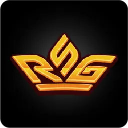 โลโก้ RSG โลโก้ตัวอักษรสีทองรูปมงกุฎบนพื้นดำ