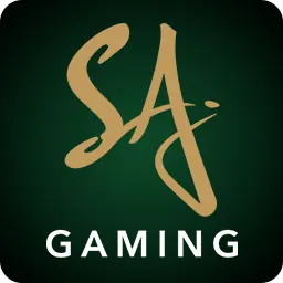 โลโก้ SA Gaming โลโก้ตัวอักษร SA สีทองบนพื้นเขียวเข้ม