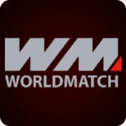 โลโก้ WorldMatch โลโก้ตัวอักษร WORLDMATCH สีเทาแดง